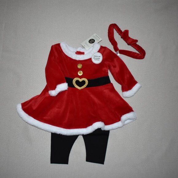 George 3-Piece Matching Christmas Holiday Dress Set 0-3 Months - Picture 1 of 5